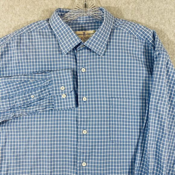 Fairway & Greene Mens Button Up Shirt XXL/TTG Blue Check Long Sleeve Embroidered - Picture 1 of 11